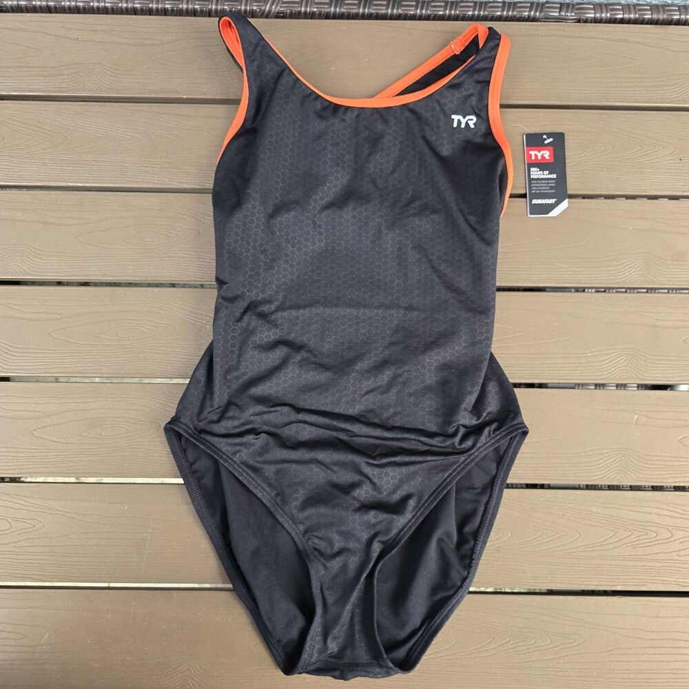 TYR Durafast Elite Women's Hexa Maxfit Black/orange One Piece Swim Sz 30 New
